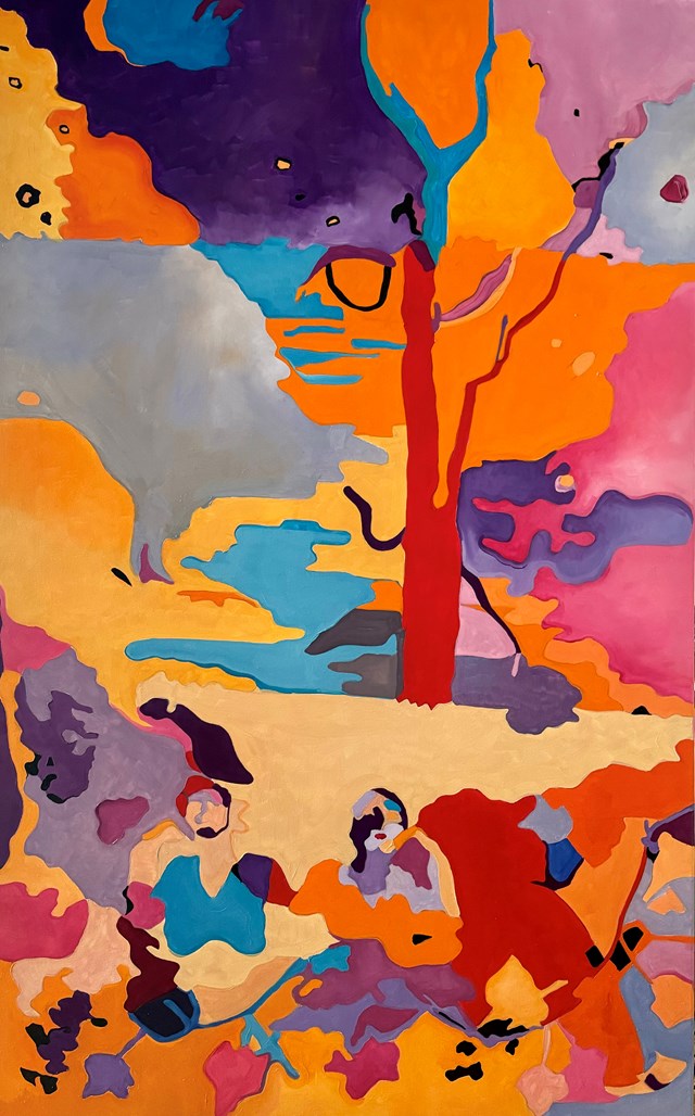 Living room painting by Daria Rudnicka titled Birth in the ivy