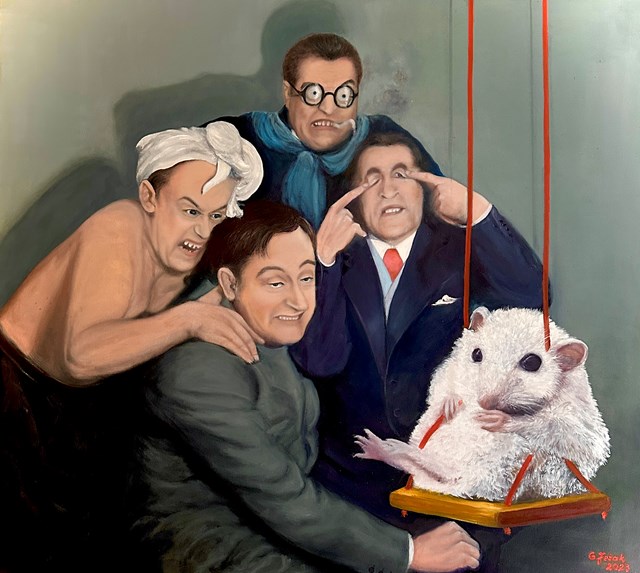 Living room painting by Grażyna Jeżak titled Bachelor party