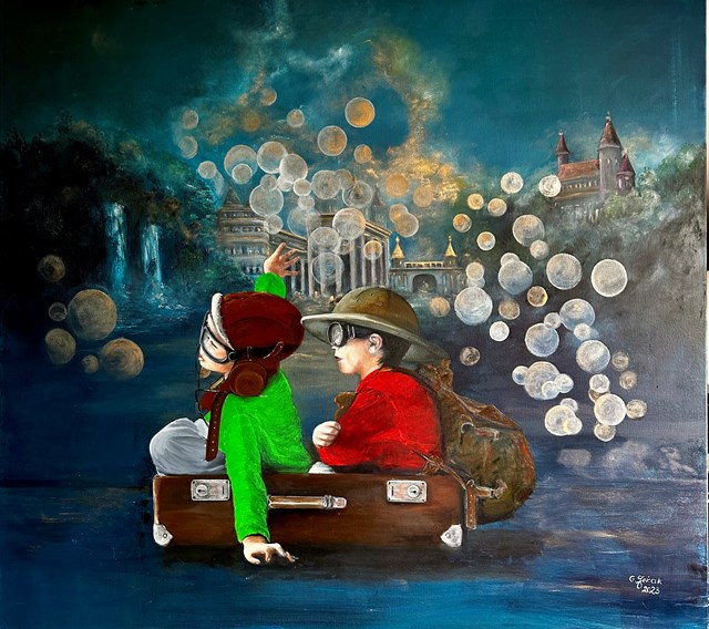 Living room painting by Grażyna Jeżak titled In a world of children's fantasy
