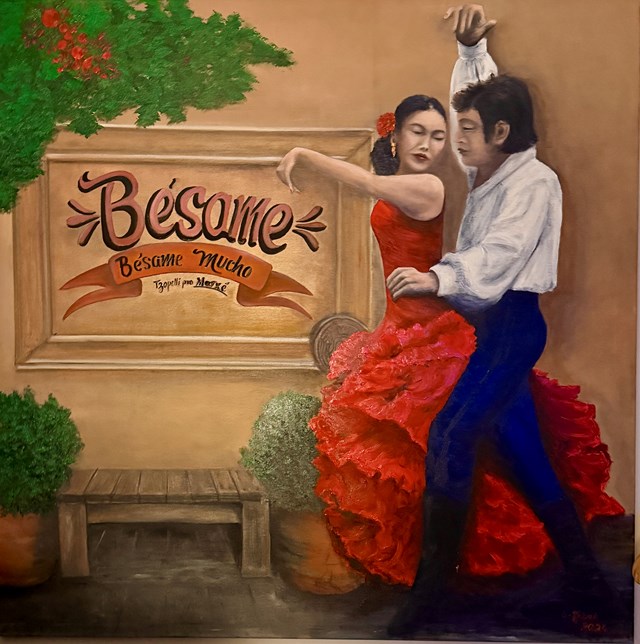 Living room painting by Grażyna Jeżak titled Besame mucho