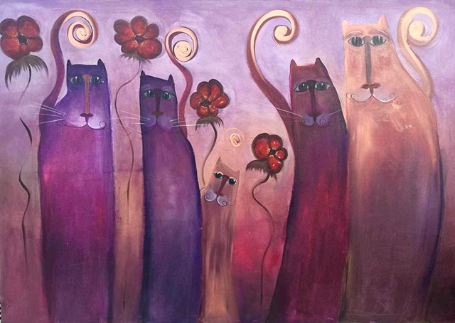 Obraz do salonu artysty Katarzyna Biskupska pod tytułem Rodzina kotów 