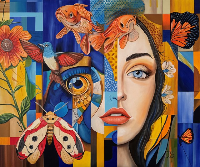 Living room painting by Joanna Szumska titled Sapphire meadows of dreams