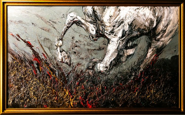 Living room painting by Alan Konopczyński titled WHITE HORSE