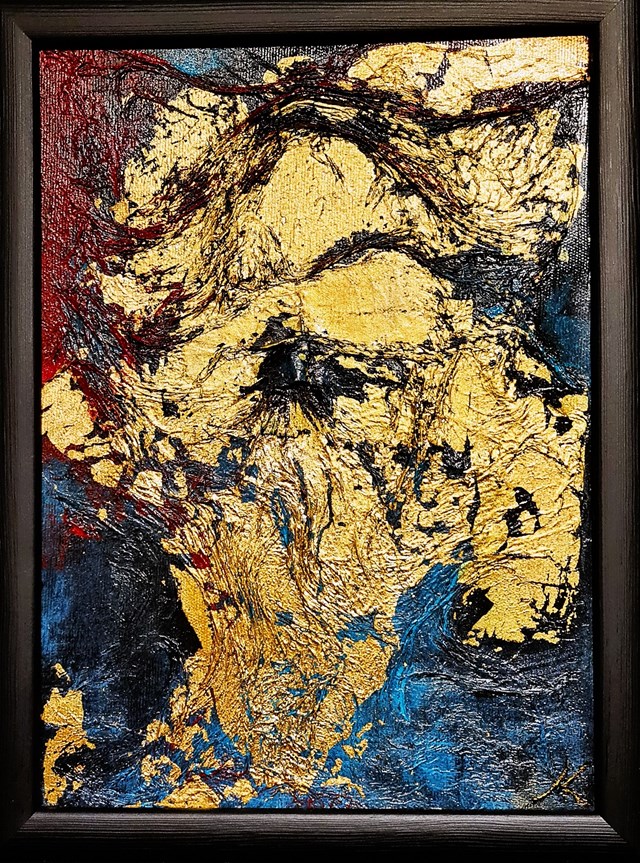 Living room painting by Alan Konopczyński titled HER GOLDEN FACE