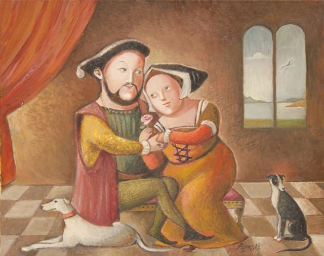 Living room painting by Agnieszka Korczak-Ostrowska titled Henryk VIII with lady Anna