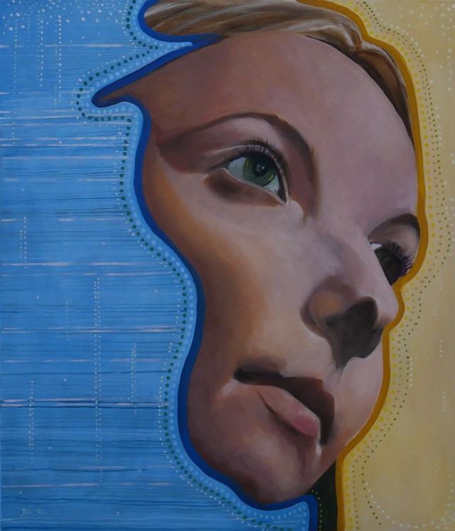 Living room painting by Jolanta Kitowska titled  Masks - Blue