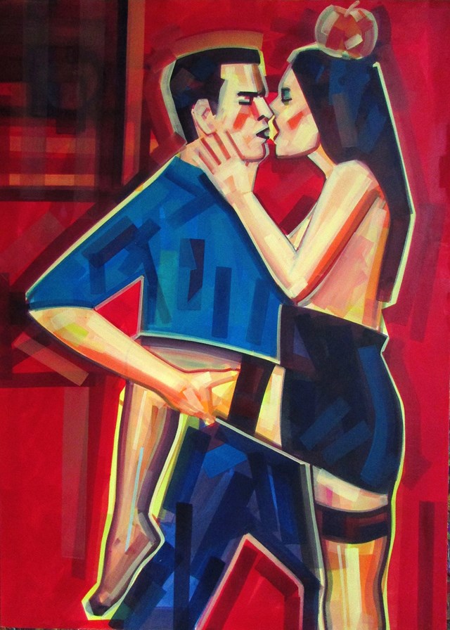 Living room painting by Piotr Kachny titled Seduced by Eve