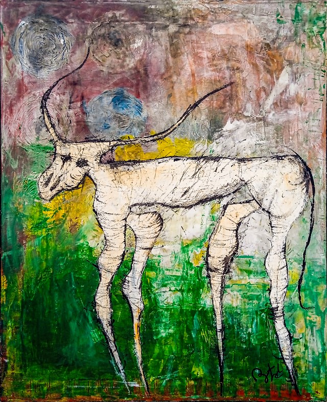 Living room painting by Paweł Rytel titled Goat from the art therapy series