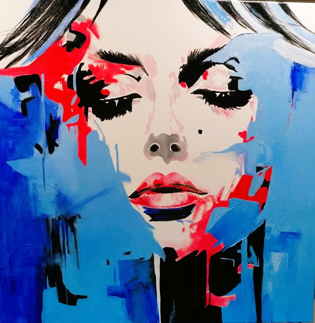 Living room painting by Małgorzata Karczmarzyk titled A Kiss of Abstraction