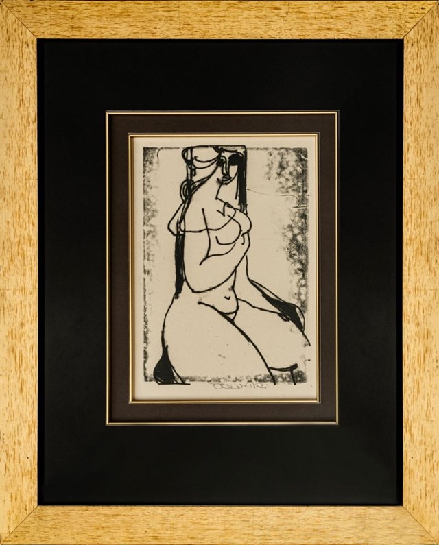 Living room painting by Stanisław Dawski titled Nude (Monotype), 2nd half of the 20th Century