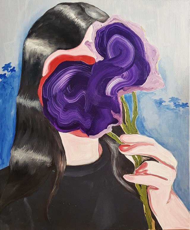 Living room painting by Krystina Vilchynska titled Purple flower 