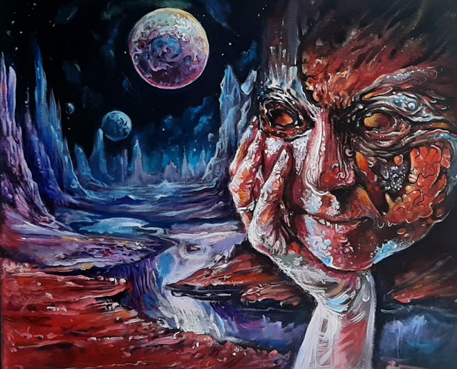 Living room painting by Radosław Szatkowski titled Space Musing 