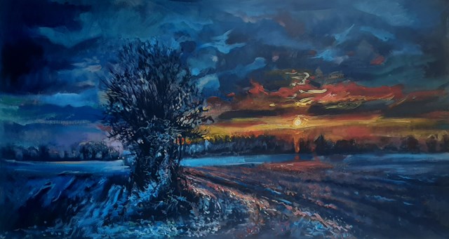 Living room painting by Radosław Szatkowski titled Wintery Twilight