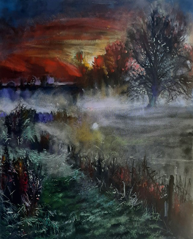 Living room painting by Radosław Szatkowski titled Twilight Mist