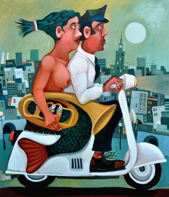 Living room painting by Wladislaw Stalmachow titled On the embankment