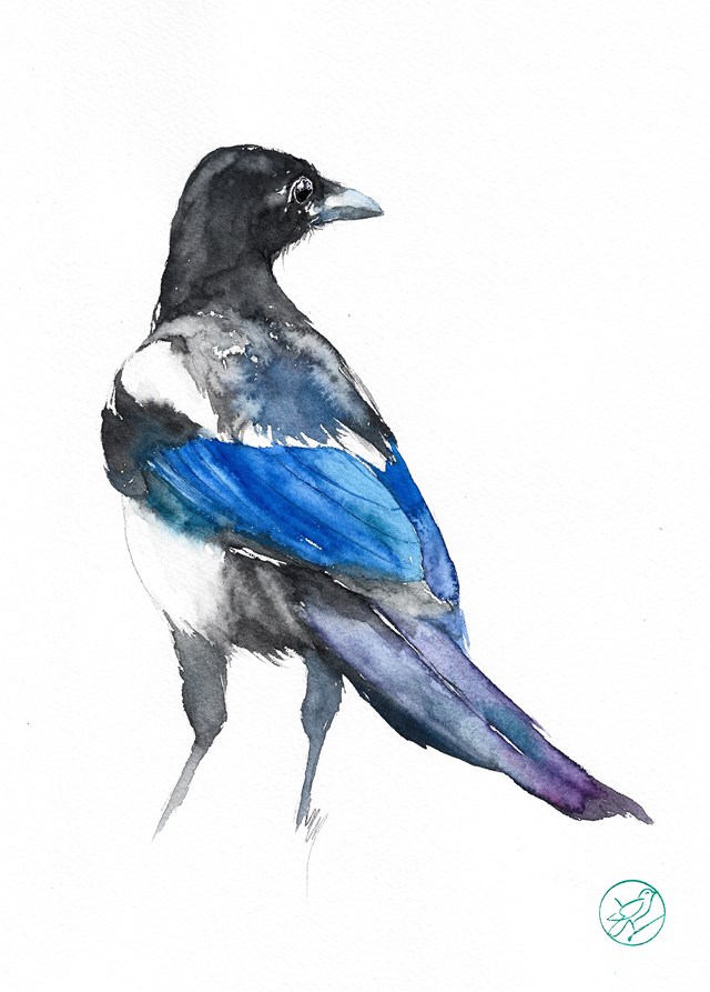 Living room painting by Magdalena Malik titled Magpie