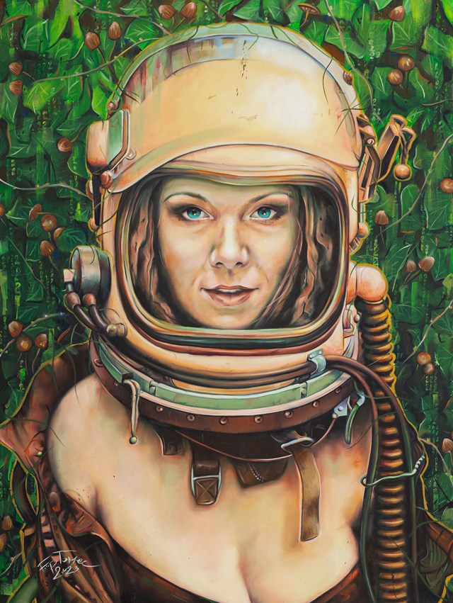 Living room painting by Filip Tomiec titled Cosmonaut