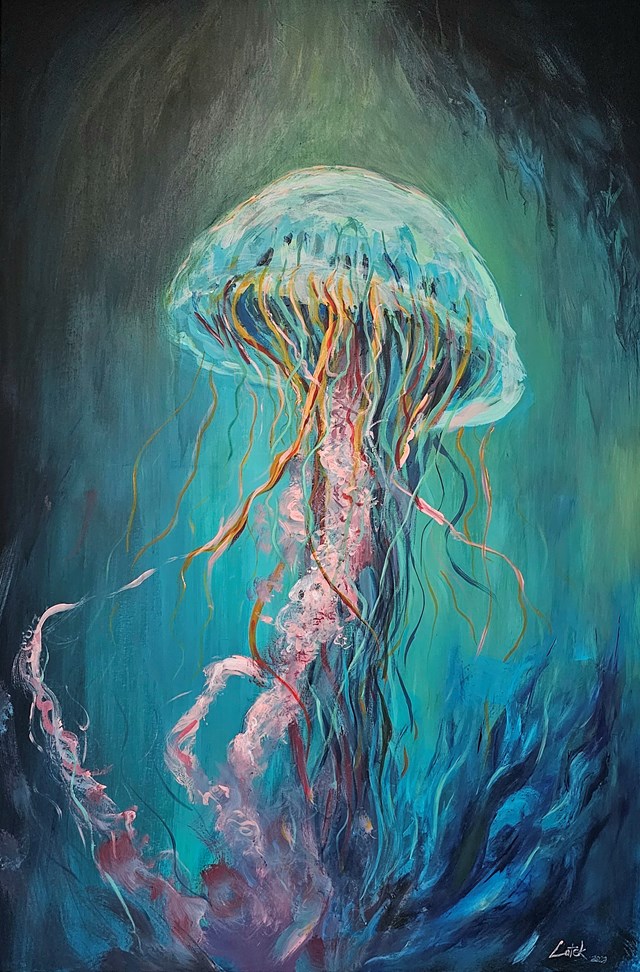 Living room painting by Dawid Latek titled Medusa IV