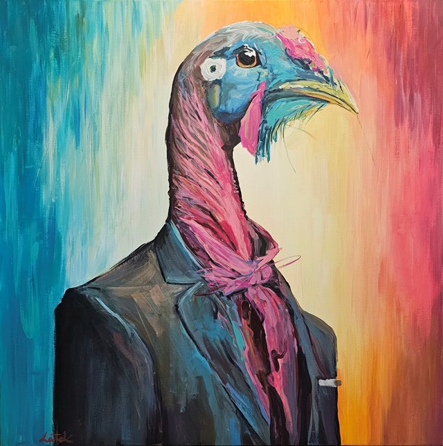 Living room painting by Dawid Latek titled W NIEDZIELĘ IDĘ NA OBIAD 