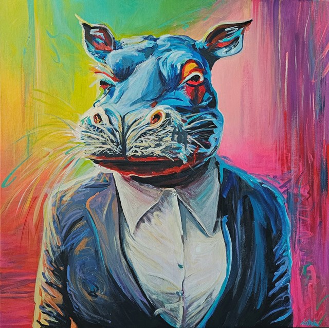 Living room painting by Dawid Latek titled WYMALOWAŁA USTA I ZAŁOŻYŁA PUSH UP 