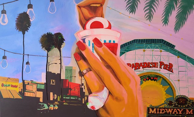 Living room painting by Linda Kardas titled PARADISE