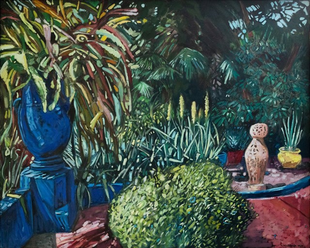 Obraz do salonu artysty Agnieszka Michalczyk pod tytułem Ogród z niebieskim wazonem