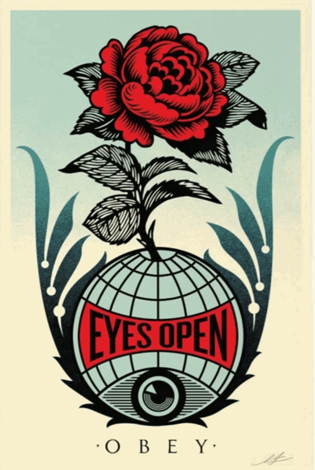 Living room print by Shepard Fairey titled Eyes Open