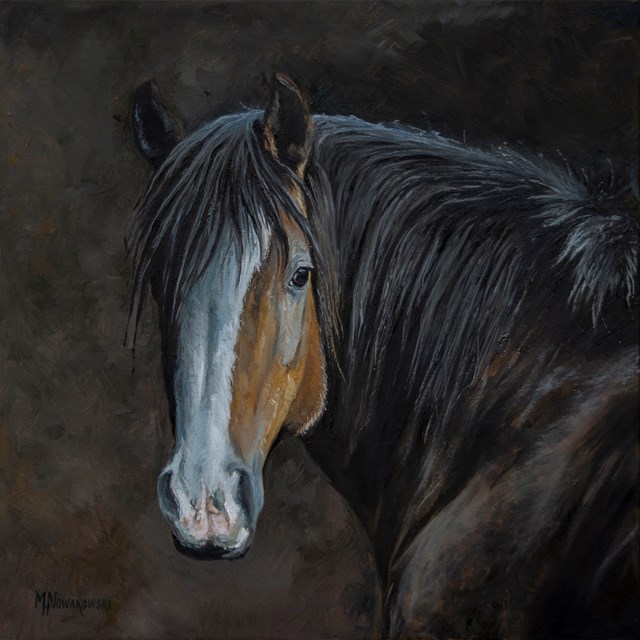 Living room painting by Michał Nowakowski titled Horse portrait