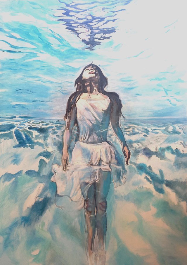 Living room painting by Dorota Markowska titled Emerging from water