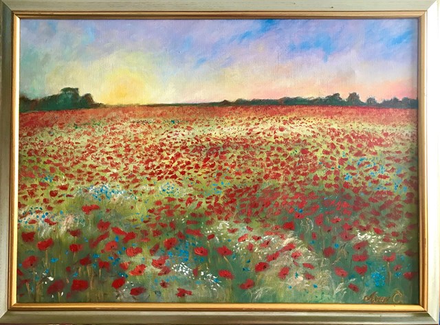 Living room painting by Agnieszka Chodnicka titled Field of poppies