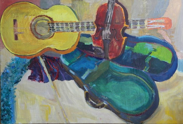 Obraz do salonu artysty Jadwiga Olszewska-Szewczyk pod tytułem martwa natura z gitarą
