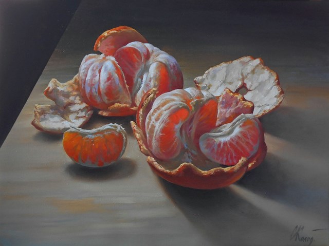 Obraz do salonu artysty SERGEY KOLODYAZHNIY pod tytułem Martwa natura z mandarynką