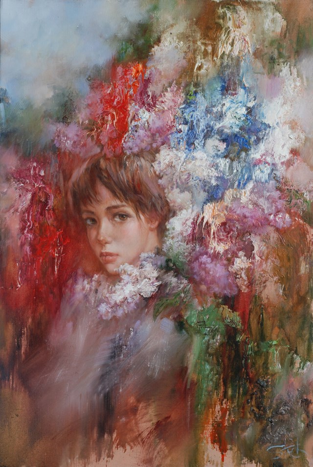 Living room painting by Stanislavas Sugintas titled Flowering spring 