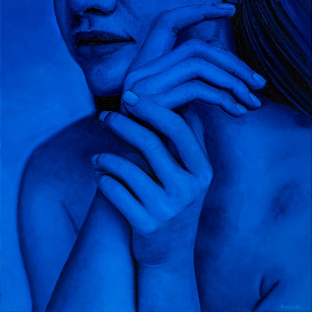 Living room painting by Dominika Kędzierska titled Blue I