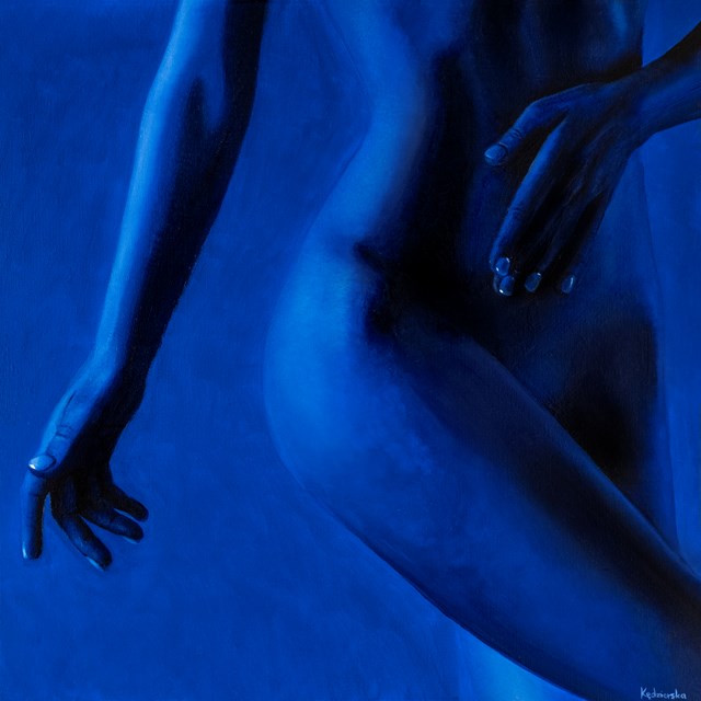 Living room painting by Dominika Kędzierska titled Blue X