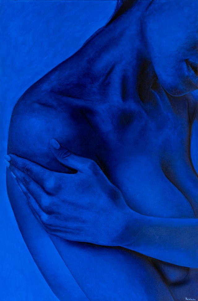 Living room painting by Dominika Kędzierska titled Blue XIII