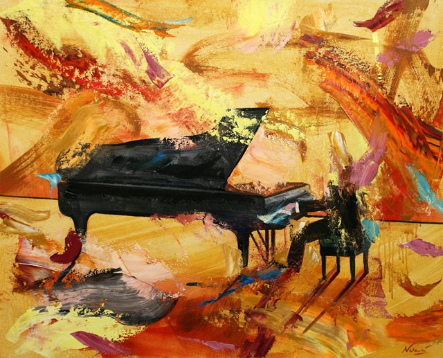 Living room painting by Cyprian Nocoń titled Pianista
