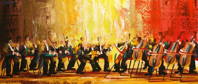 Obraz do salonu artysty Cyprian Nocoń pod tytułem Panoramiczna orkiestra