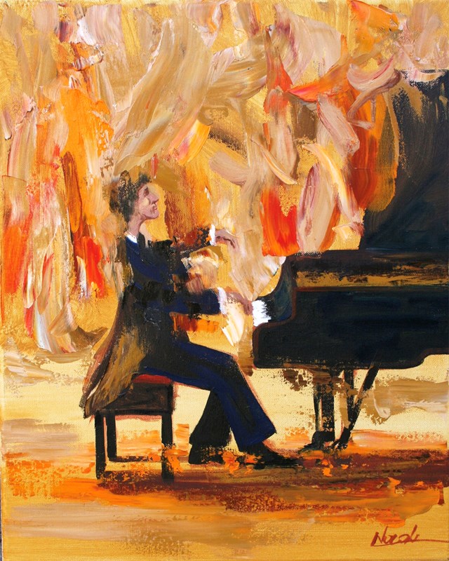 Living room painting by Cyprian Nocoń titled Pianista