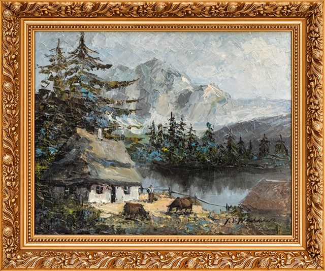 Living room painting by J.S. Niewiarowski titled Cottage in the mountains