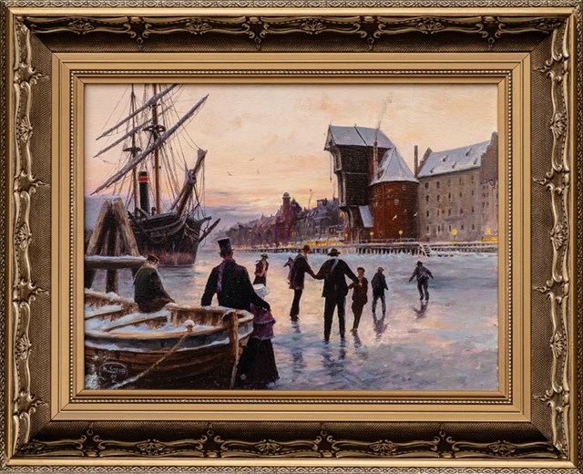 Living room painting by Mirosław Szeib titled On the ice rink
