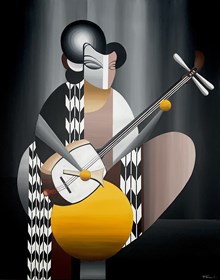 Obraz do salonu artysty Paulina Taranek pod tytułem Młoda kobieta grająca na shamisenie