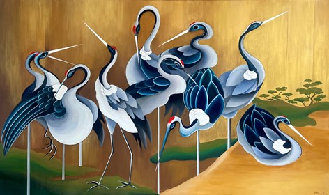 Obraz do salonu artysty Paulina Taranek pod tytułem Parawan z żurawiami