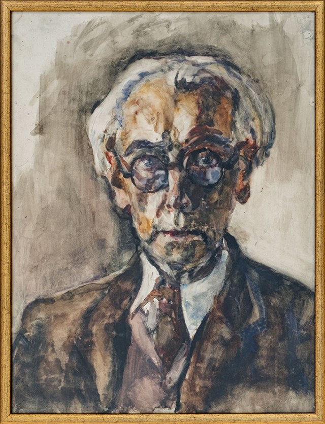 Living room painting by Zdzisław Kraśnik titled Portrait of a Man with Glasses, 2nd half of the 20th century
