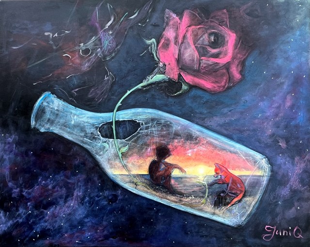 Living room painting by Justyna Więcław /  JuniQ titled Letter  in the bottle