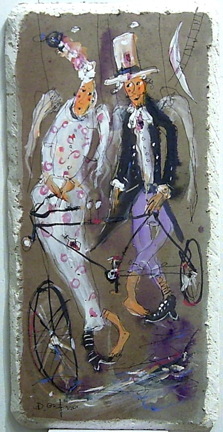 Living room painting by Dariusz Grajek titled Angelic cycling