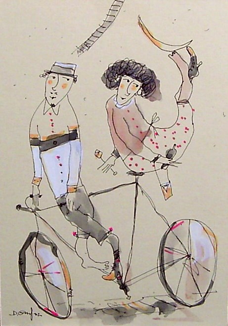 Living room painting by Dariusz Grajek titled Bicycling moods