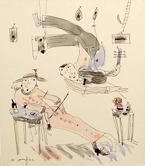 Grafika do salonu artysty Dariusz Grajek pod tytułem Dziewczyna i skrzypek....