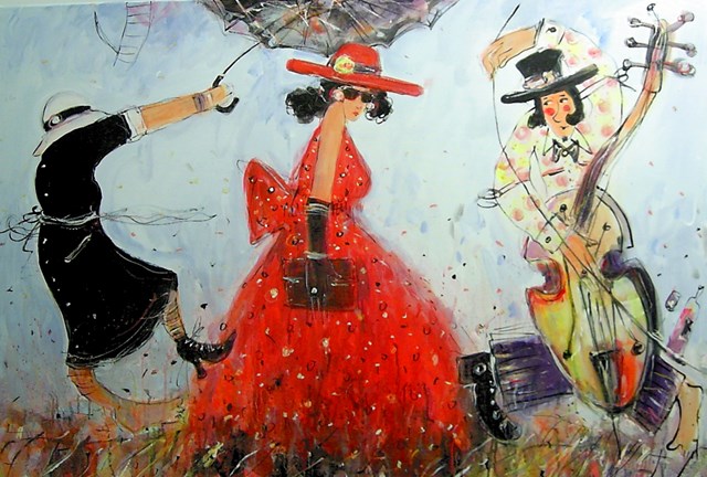 Living room painting by Dariusz Grajek titled Red Dress