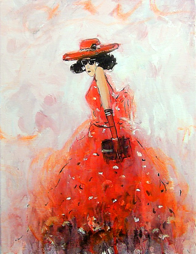 Living room painting by Dariusz Grajek titled Red dress